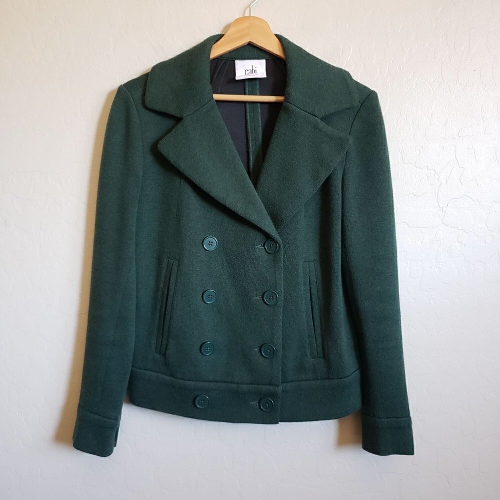 CAbi Love Carol Collection Double Breasted Knit Pea Coat Emerald Green Women's S